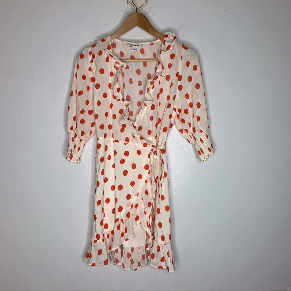 Rixo x Target Dress Women's Size S Red/White Polka Dot Ruffle Wrap‎ Vneck CP0300